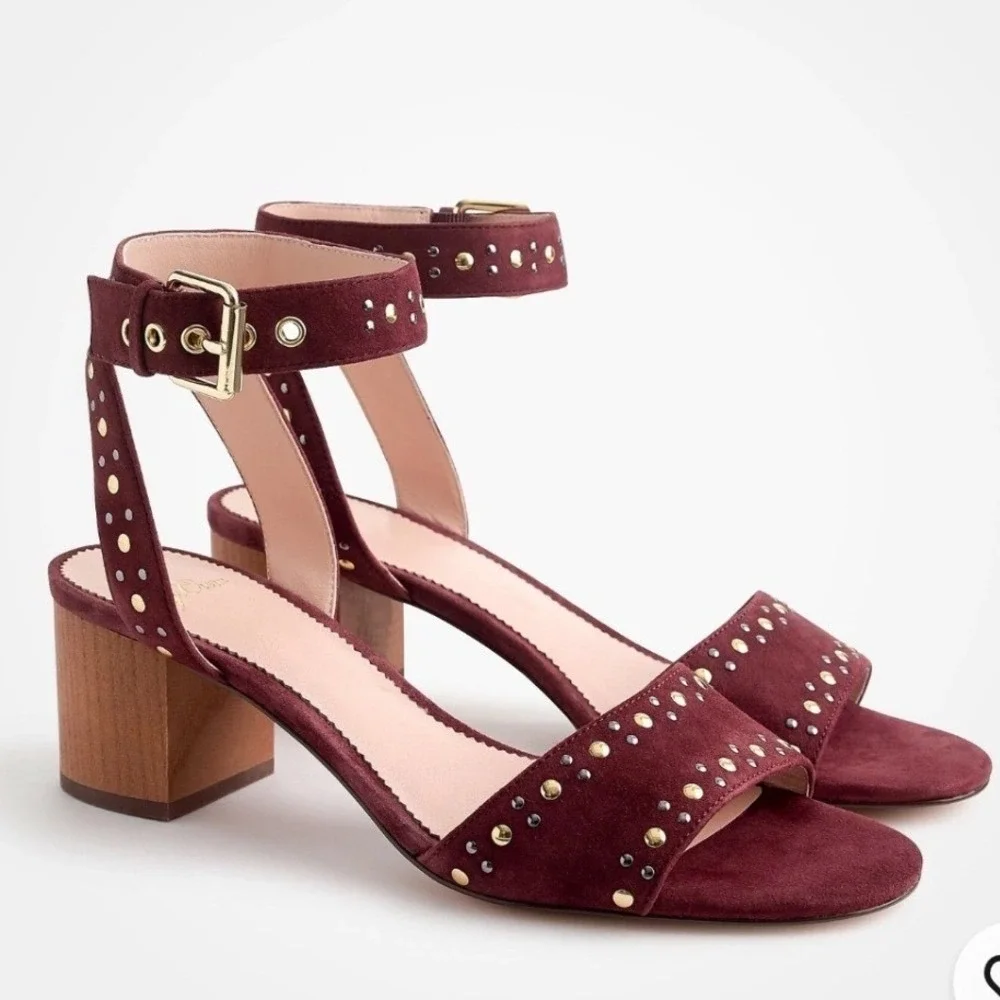 J. Crew Women's Penny Sandals in Gold & Violet Studded Burgundy Suede Women's 8